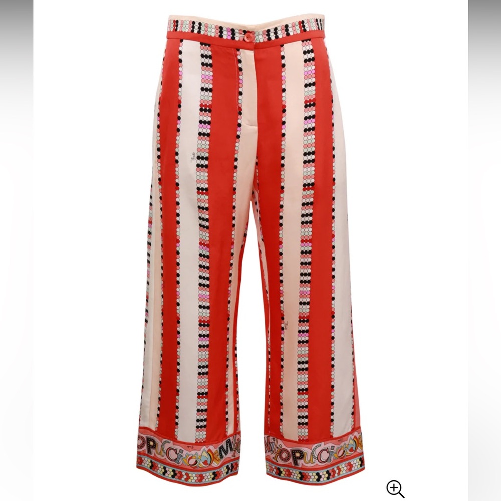 Emilio Pucci 100% Silk Vintage Multicolor Red Striped Print Pants - Picture 1 of 14